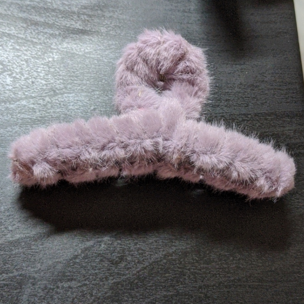 Purple fur hair clip